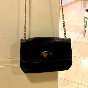 Genuine leather dark navy shoulder bag